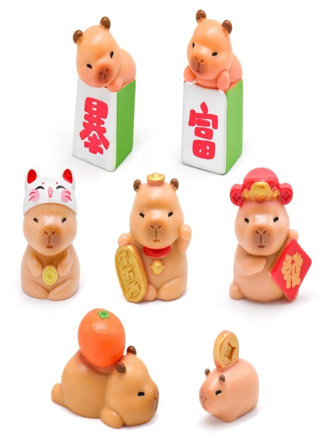 HOMICO Mini Capybara Figurines 7 Pieces New Years Tiny Capybara for Car Dashboard Dollhouse Mini Resin Animals for Fairy Garden Capybara Birthday Decorations - Image 1